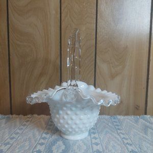 Fenton Silvercrest Hobnail Milk Glass Basket